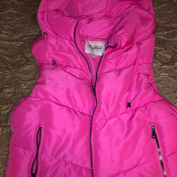 Hot Neon Pink Zip Up Puffer Vest - Picture 1 of 3